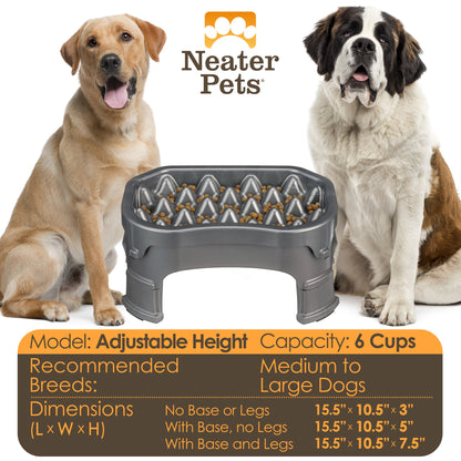 Raised Neater Slow Feeder - Elevated & Adjustable Feeding Height - Improves Digestion, Stops Obesity, and Slows down Eating, 6 Cups, Gunmetal