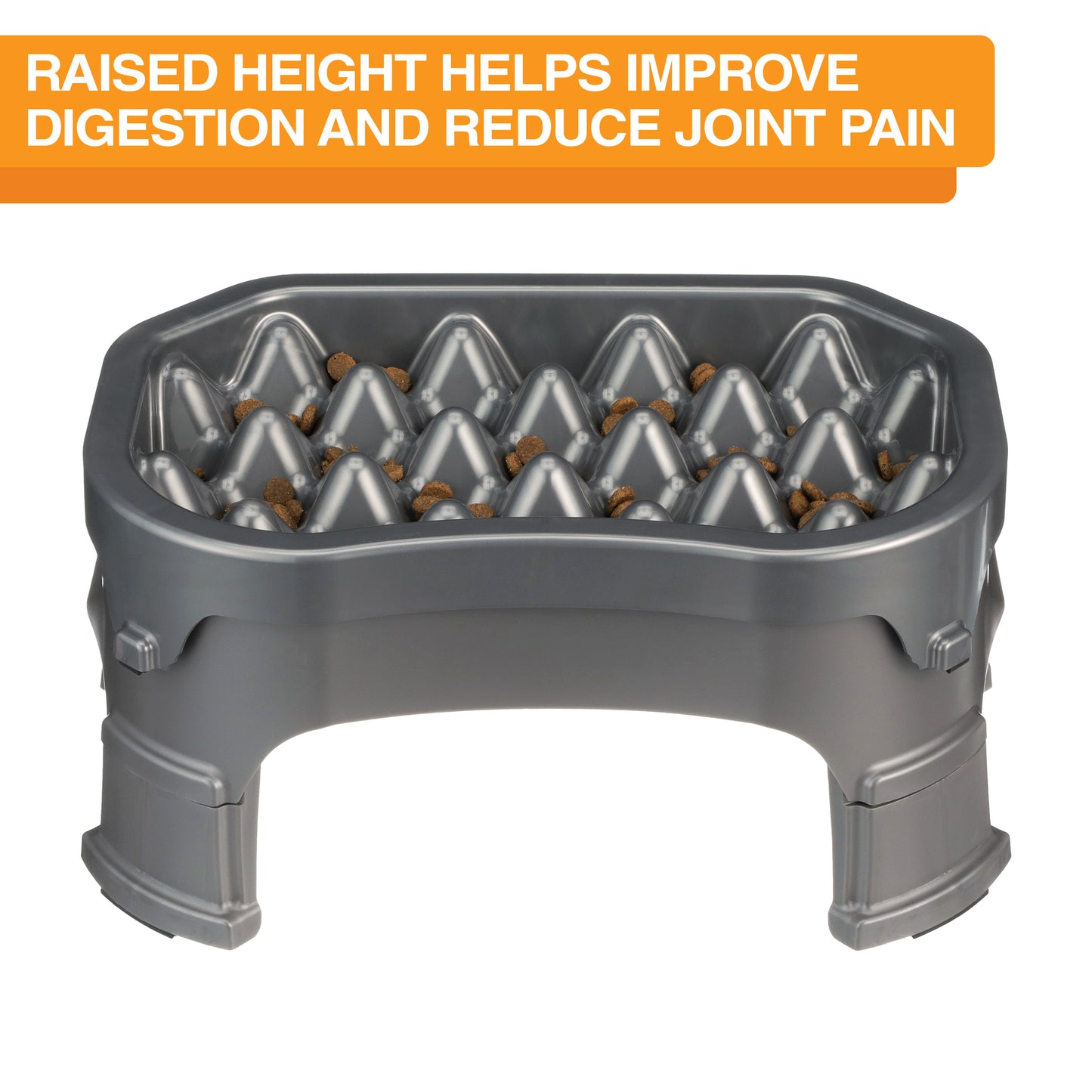 Raised Neater Slow Feeder - Elevated & Adjustable Feeding Height - Improves Digestion, Stops Obesity, and Slows down Eating, 6 Cups, Gunmetal