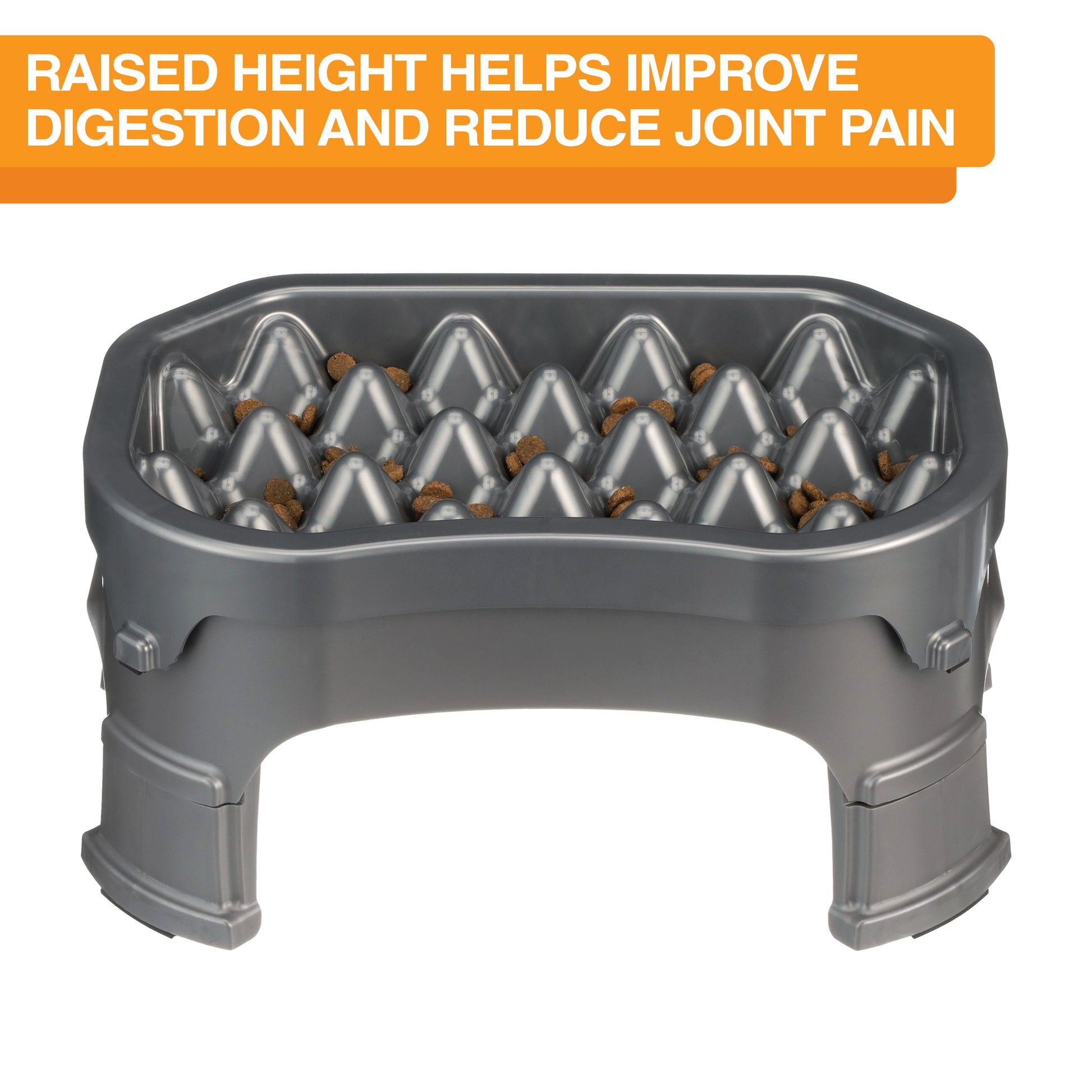 Raised Neater Slow Feeder - Elevated & Adjustable Feeding Height - Improves Digestion, Stops Obesity, and Slows down Eating, 6 Cups, Gunmetal