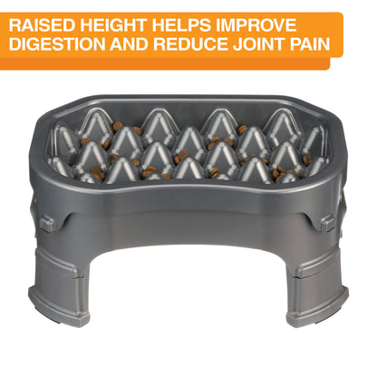 Raised Neater Slow Feeder - Elevated & Adjustable Feeding Height - Improves Digestion, Stops Obesity, and Slows down Eating, 6 Cups, Gunmetal