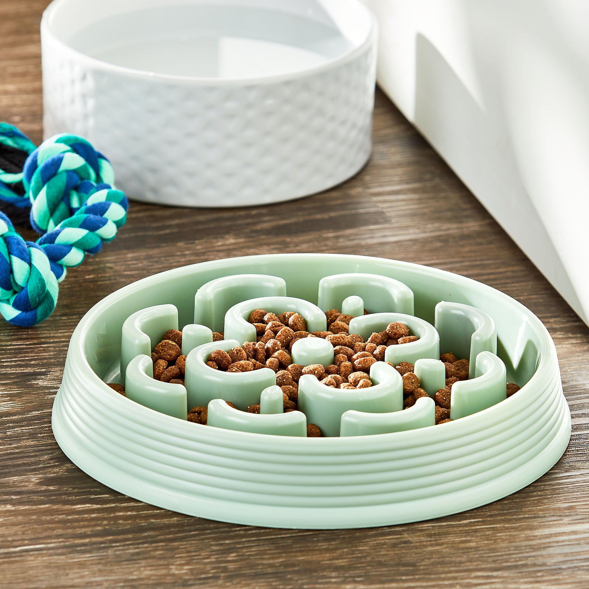 Slow Chow Dog Bowl, Green Medallion