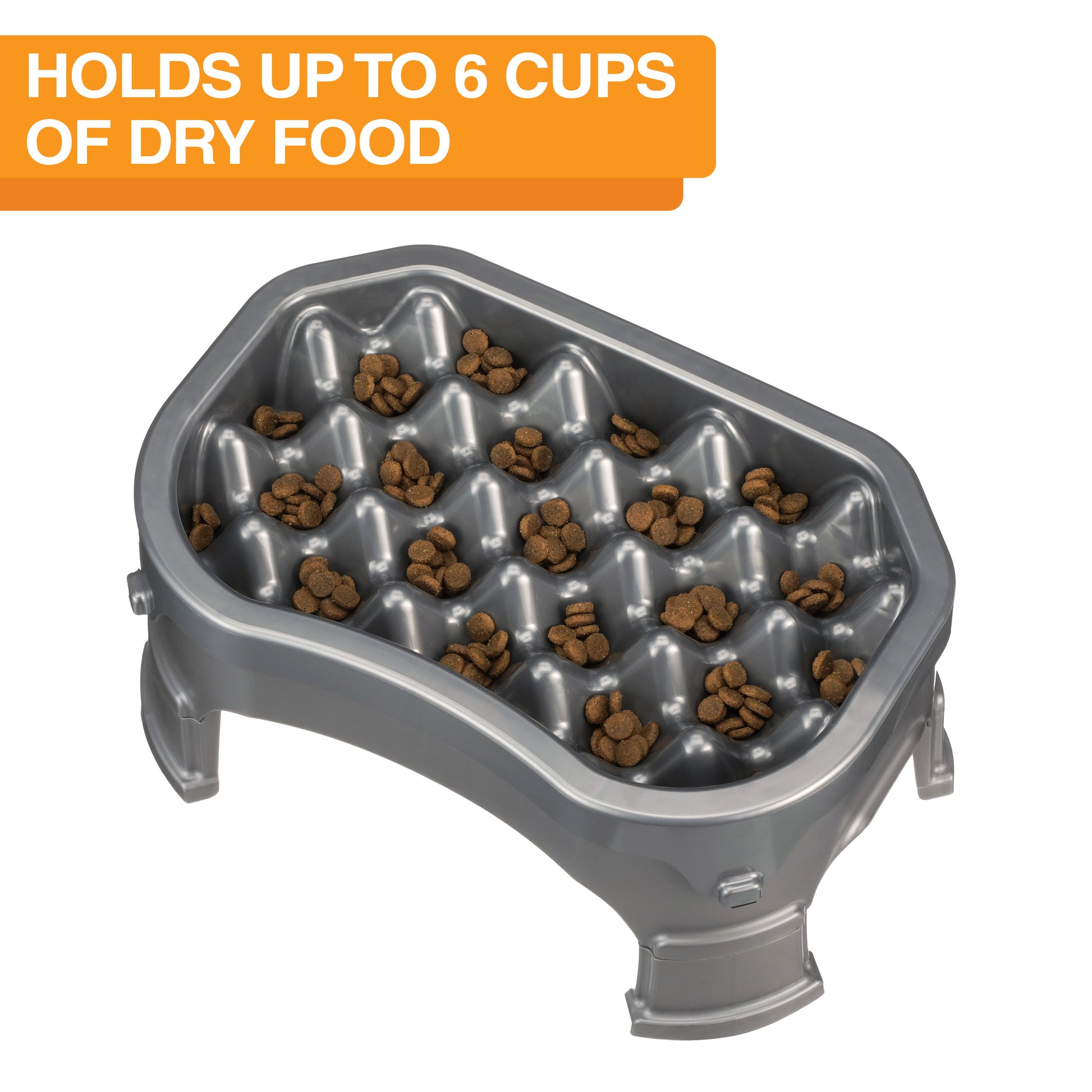 Raised Neater Slow Feeder - Elevated & Adjustable Feeding Height - Improves Digestion, Stops Obesity, and Slows down Eating, 6 Cups, Gunmetal