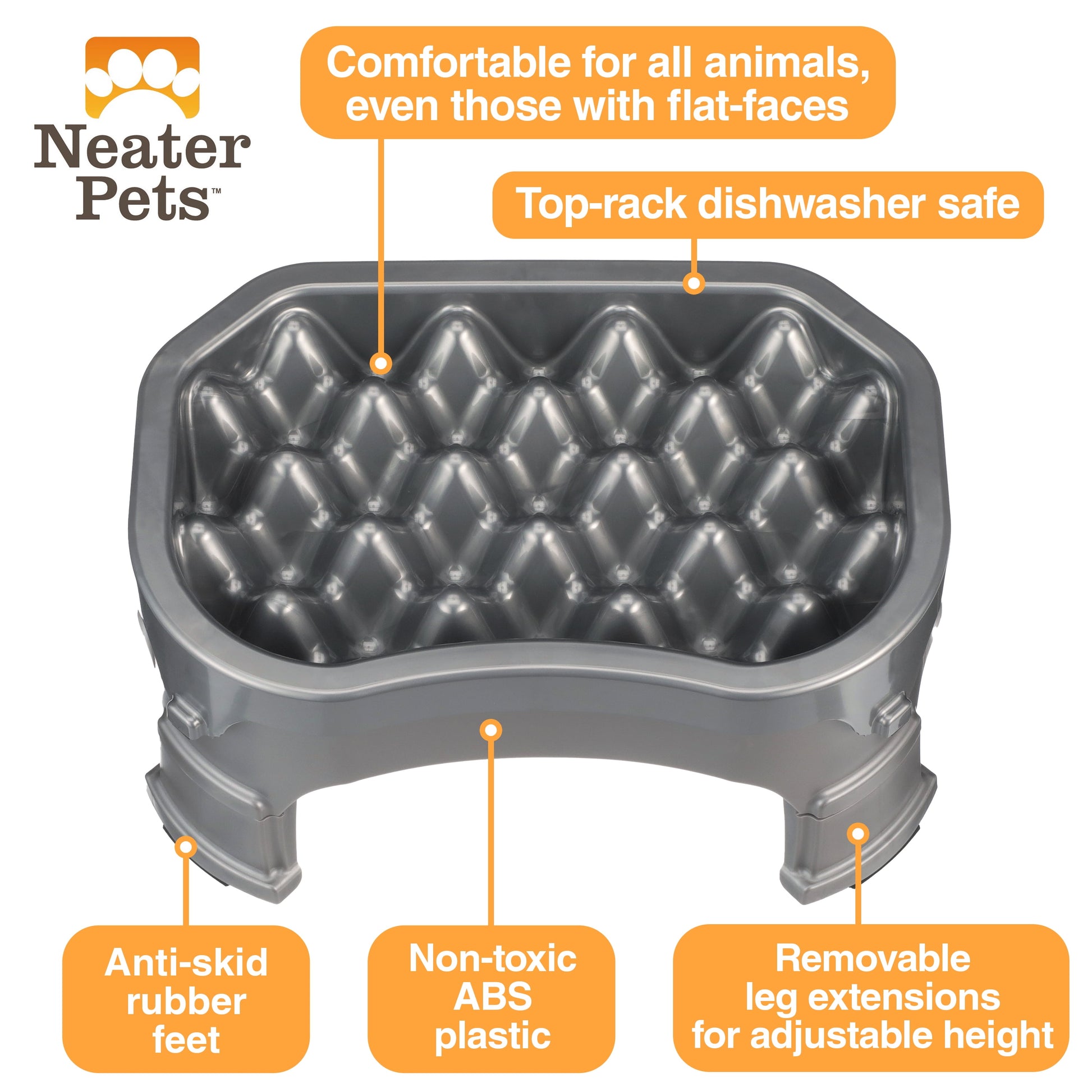 Raised Neater Slow Feeder - Elevated & Adjustable Feeding Height - Improves Digestion, Stops Obesity, and Slows down Eating, 6 Cups, Gunmetal