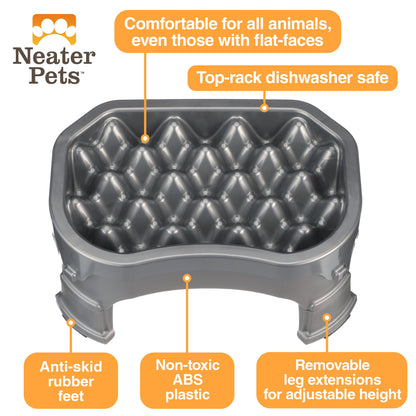 Raised Neater Slow Feeder - Elevated & Adjustable Feeding Height - Improves Digestion, Stops Obesity, and Slows down Eating, 6 Cups, Gunmetal